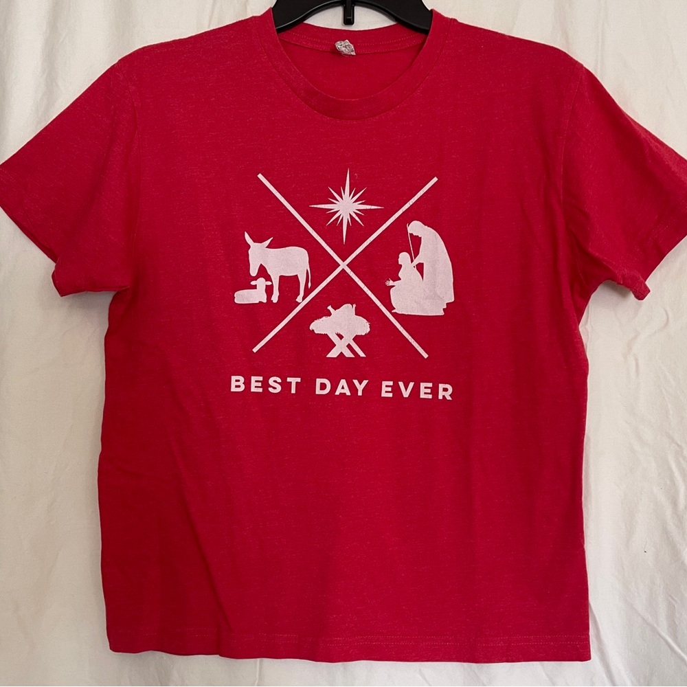 Red Christmas Graphic T-Shirt with White Design